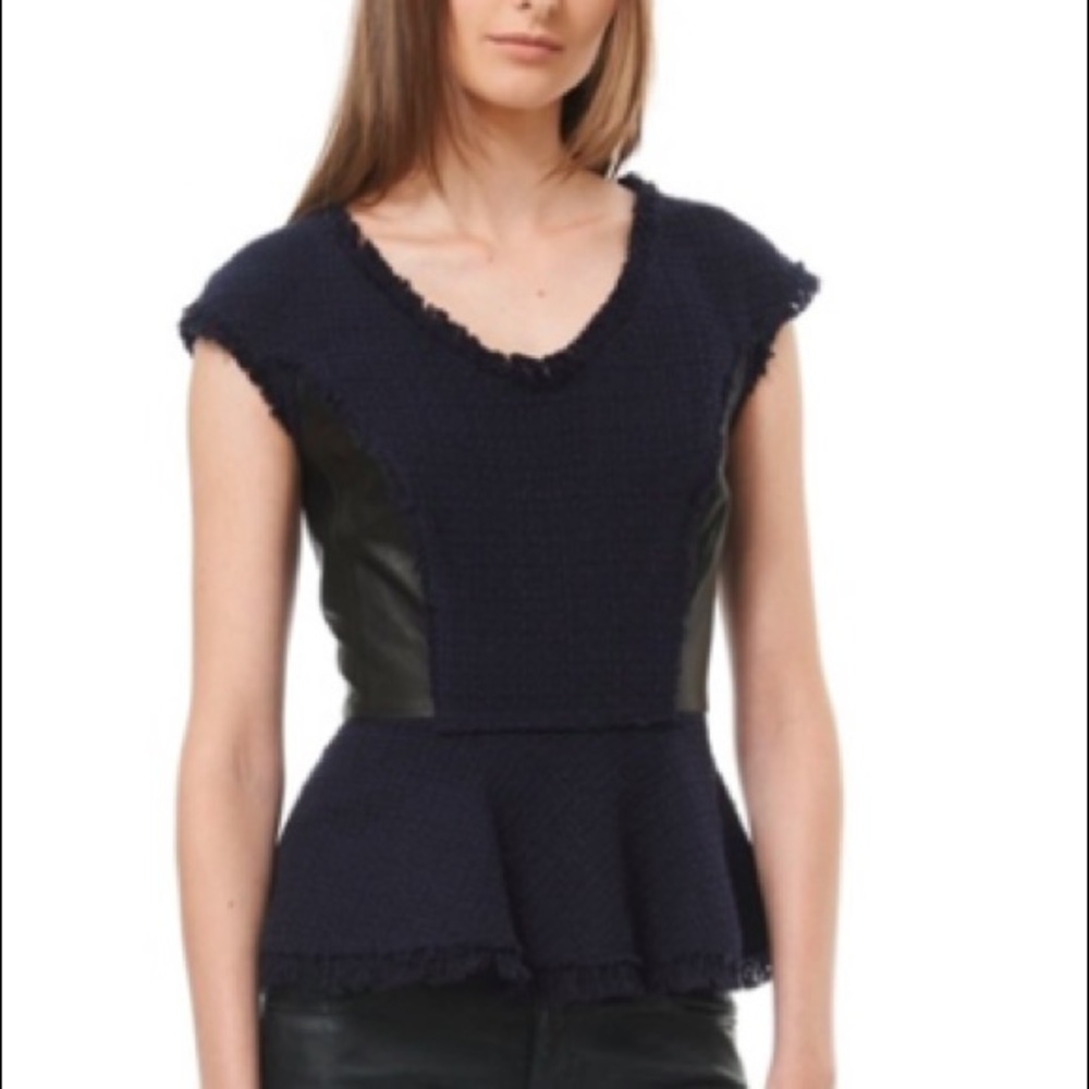 NWT Rebecca Taylor Tweed and Leather Peplum